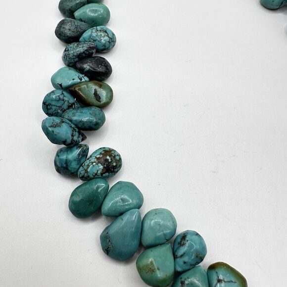 Natural Turquoise Necklace 16” Teardrop Beads Sterling Toggle Clasp Blue Green - Picture 4 of 12